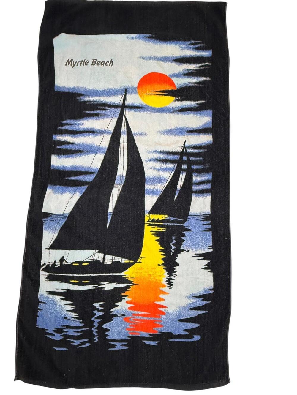 Vintage Myrtle Beach Sunset Sailing Beach Towel